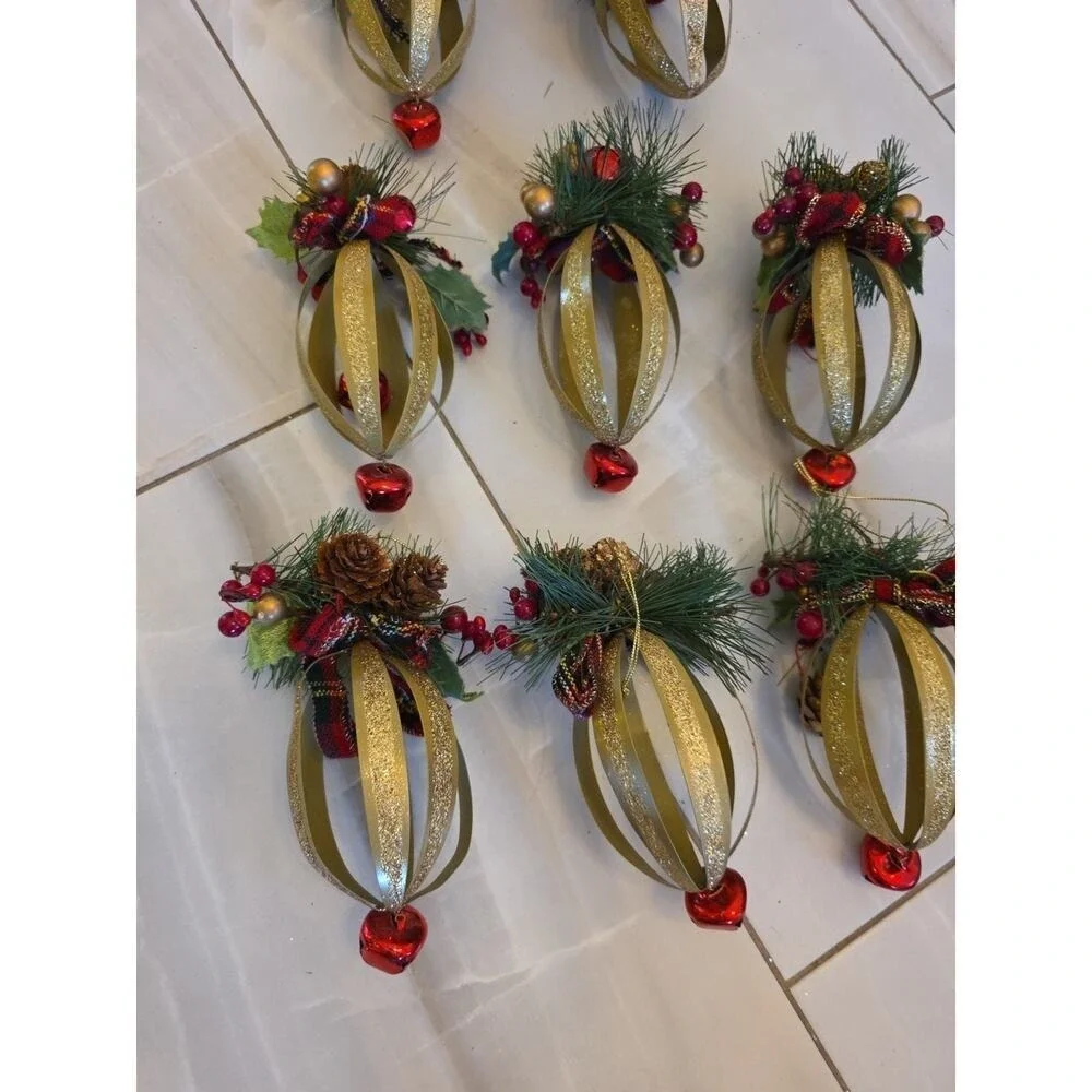 Lot of‎ 8 GOLD Tone Metallic String ORNAMENTS 6